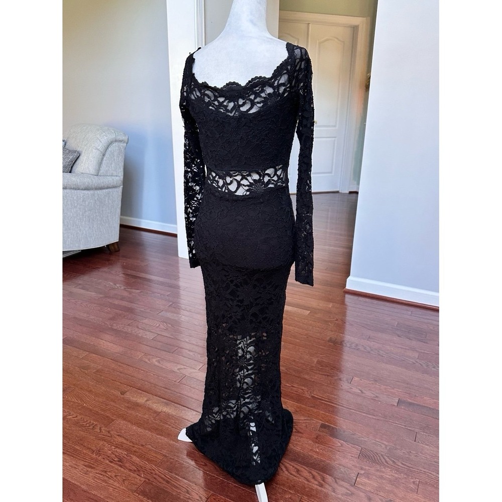 Vintage 2000s Jump Apparel Cutout Black Lace Off the Shoulder Sexy Formal Gown - Picture 9 of 11